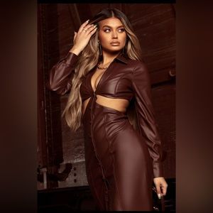 Faux leather midi dress- chocolate brown